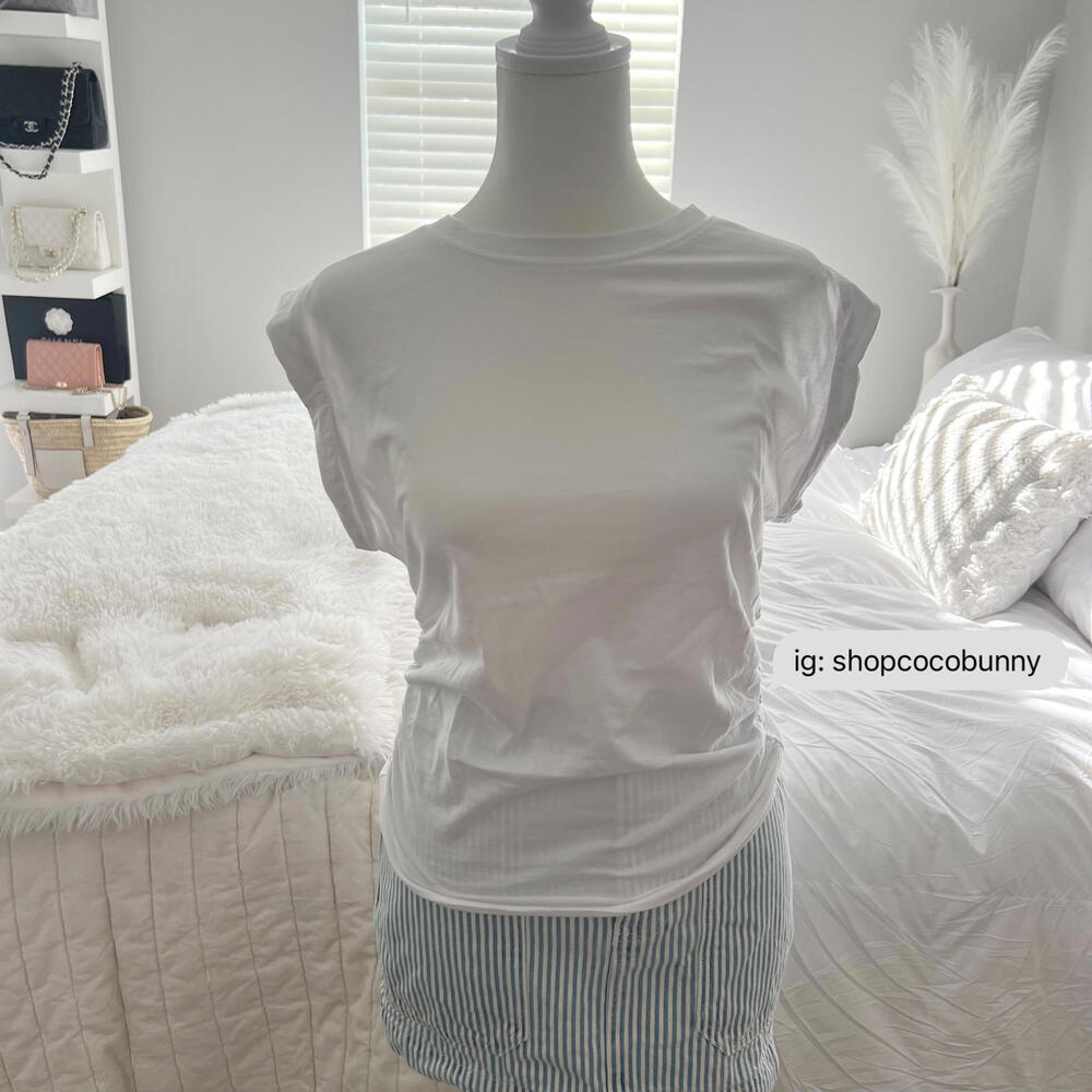 zara basics scrunched sleeve white shirt